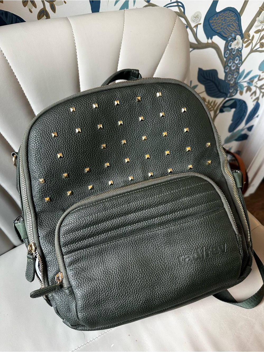 Rad/Rev Studded Olive Green Leather Backpack